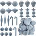 Velvet Ornaments for Christmas Tree Decorations - Dusty Blue Flocked Christmas Ornament Set for Winter Holiday Decor - Shatterproof Xmas Balls Ornaments Bulk - Pack of 24 (Grey)