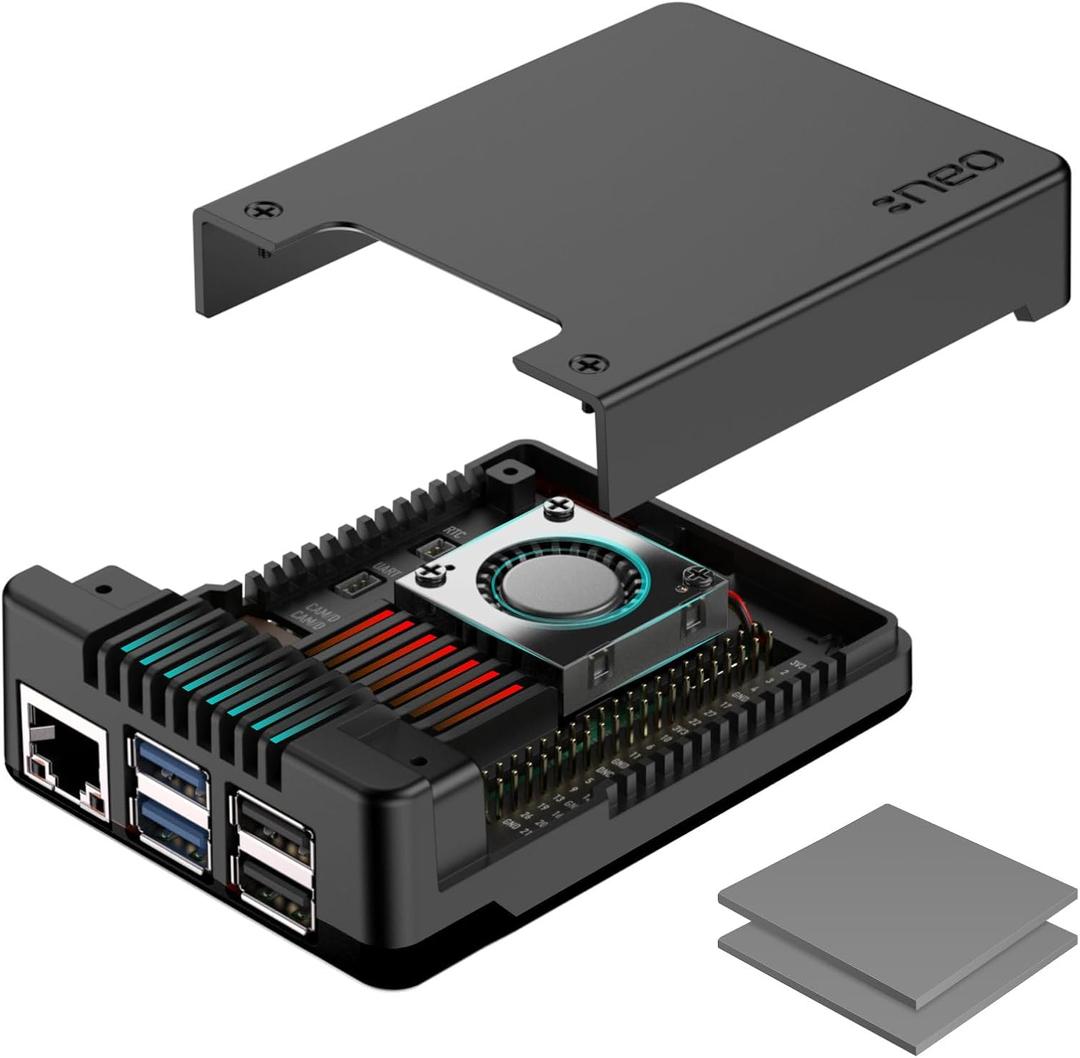 Argon NEO 5 Case for Raspberry Pi 5 | Aluminum case with Built-in Fan (Black-Black)