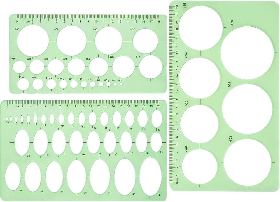 Hestya 3 Pieces Circle Template for Drawing 3 Sizes Circle Stencil Templates for Drafting Round Plastic Geometric Stencil for Office and School Building Formwork Drawings(Clear Green)