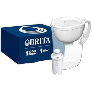 Brita Large Water Filter Pitcher for Tap and Drinking Water, Includes 1 Standard Filter, BPAFree, Lasts Two Months, 10Cup Capacity, Bright White