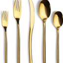 20-Piece Gold Silverware Set for 4, Modern 18/10 Stainless Steel Flatware Set, Luxury Cutlery Set, Unique Utensils Set for Restaurant, Spoons and Forks Set, Mirror Polished, Dishwasher Safe (20 Pieces Set)