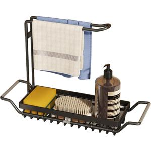 Sponge Holder for Kitchen Sink Caddy, Stainless Steel Telescopic Sink Storage Rack Holder, Expandable (16.7"-21.5") Kitchen Sink Organizer Drying Rack with Soap Dishcloth Towel Holder (Black)