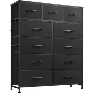 WLIVE Tall Dresser for Bedroom, Fabric Dressers Storage Tower, Dresser & Chest of Drawers Organizer Unit with 11 Drawers, Storage Cabinet, Hallway, Closets, Steel Frame, Wood Top, Charcoal Black