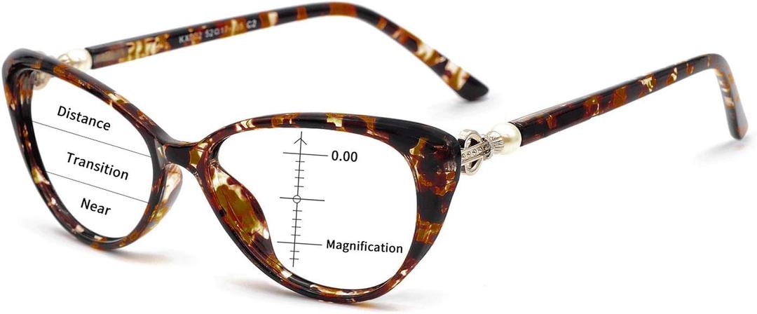 MARE AZZURO Progressive Multifocal Blue Light Blocking Reading Glasses Women Cateye Computer Readers (Brown, 150)
