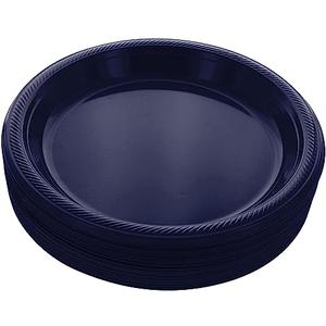 Amcrate Navy Disposable Dinner Plates, 10.4 Inches, Strong & Sturdy for Party, Picnic, Travel - Pack of 50