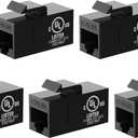 VCE UL Listed CAT6A Keystone Coupler (5-Pack, Black), UTP RJ45 Female-to-Female Jack, Compatible with CAT6A/CAT6/CAT5E Ethernet Cables for Home & Office Networks
