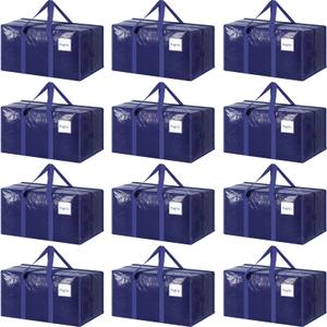 10 Pack Extra Heavy Duty Large Moving Bags with Strong Zipper & Comfortable Handles, Sturdy & Durable Clothes Storage Bags Totes Bins, Packing Moving Boxes for College Supplies, Dark Blue