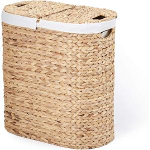 Seville Classics Premium Natural Handwoven Portable Laundry Bin Basket with Carrying Handles, Household Storage for Clothes, Linens, Sheets, Toys, Water Hyacinth, Oval Hamper