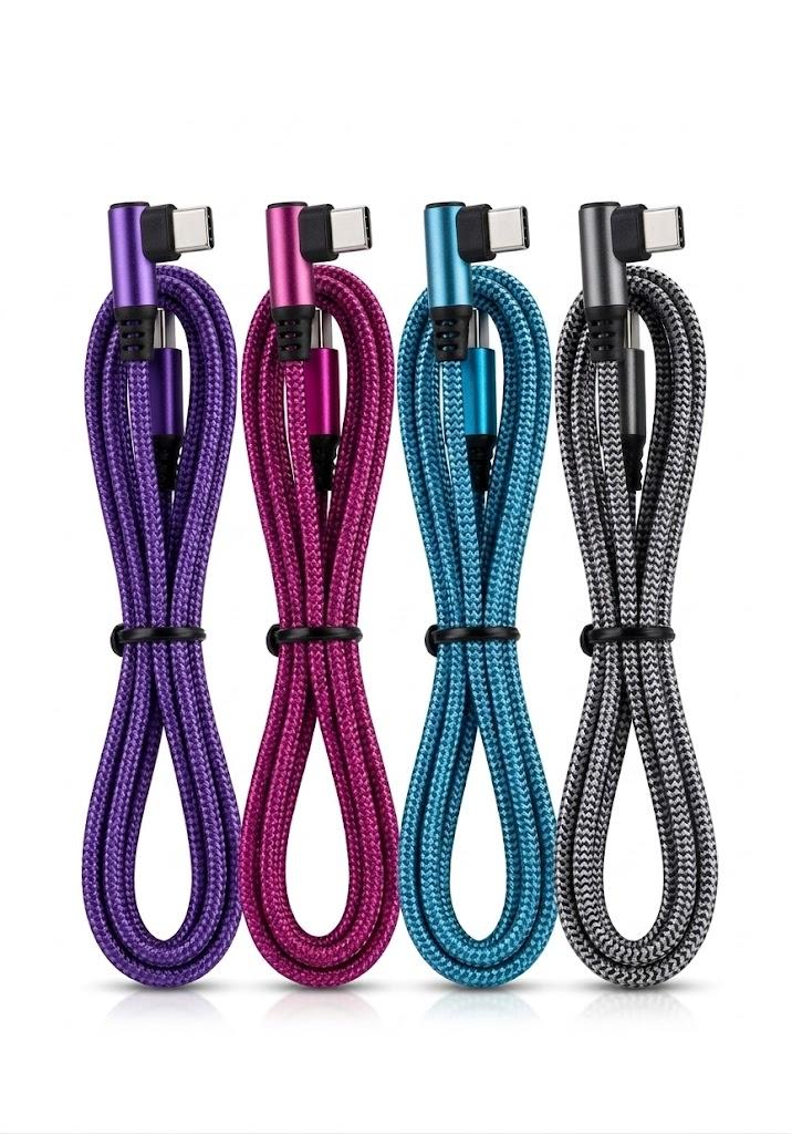 USB C Angle Cord: [90 Degree/6ft/4Pack] Nylon USB C Cable Compatible with Samsung Galaxy S10/S10e/9/Note 10, Charger Cable-[Blue/Black/Magenta/Purple]