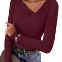 ZESICA Women's Long Sleeve Asymmetrical Neck T Shirts 2026 Spring Fall Fashion Outfits Ruched Slim Fit Blouses Going Out Tops S