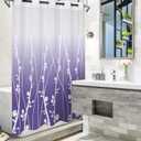 No Hook Shower Curtain Whith Snap in Liner Set, Purple Ombre Floral Striped Fabric Shower Curtains for Bathroom Hotel Decor 71x74 Inches