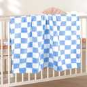 GreatBba Plush Checkered Baby Blanket for Boys Girls Nursery, 30"*40" Warm Short Fleece Blanket Neutral for Infant Newborn, Small Fuzzy for Sleeping, Chenille Baby for Stroller (Blue&White)