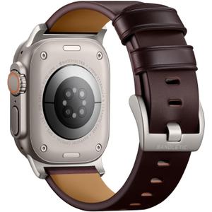 Bandletic Genuine Leather Bands Compatible with Apple Watch Ultra 3 Band for Men Women, Soft Replacement Strap for iWatch 49mm(Ultra 3/2/1),46mm(11/10),45mm(9/8/7),44mm(SE3/SE2/SE/6/5/4),42mm(3/2/1) (Titanium Adapter-Chestnut Brown)