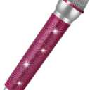 Sanwuta Glitter Prop Microphone, Rhinestone Fake Microphone, Sparkly Bling Toy Mic for Pretend Play Lip Sync, Cosplay Costume Accessories, Disco Karaoke Party Favors(Silver Pink)