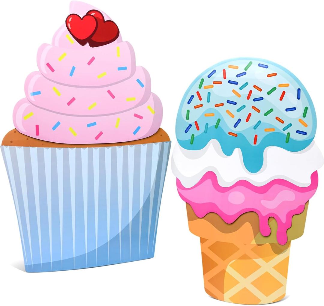 2 Pcs Large Ice Cream Stand for Party 31.5''x19.69'' Candy Cardboard Signs with Glue and Support Frame for Ice Cream Birthday Party Decor Sweet Theme Shop Photo Booth Props Backdrop