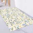 LB Country Wildflower Bath Mat for Bathroom, Blue and Yellow Floral Green Leaf Plant Bathroom Rug, Beige Non Slip Absorbent Bathroom Mat Doormat, 32x20 Inch