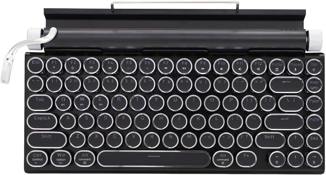 Adventurers Typewriter Style Retro Mechanical Keyboard LED Backlight 83 Keys Bluetooth 5.0 Blue Axis, Suitable Desktop Computers/Laptops Mac/Mobile Punk Keys, Black, 12.8 x 6.6 x 1.6 inches