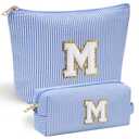Personalized Initial Makeup Bag for Women, Clear Travel Cosmetic Toiletry Bag, 2040 Graduation Gift for Teen Girls and Women(Royal blue M)