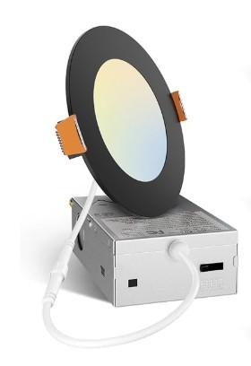 Amico 3 Pack 4 Inch 5CCT Ultra-Thin LED Recessed Ceiling Light with Junction Box, 2700K/3000K/3500K/4000K/5000K Selectable, 11W Eqv 70W, Dimmable Canless Downlight, 800LM High Brightness, Black