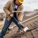 HIGHLIGHT 28.5 Inch Heavy-Duty Short Handle Roof Shingle Removal Shovel, Carbon Steel Shingle Ripper with Nail Puller Non-Slip D-Handle Fiberglass Handle for Roofing Tear-Off