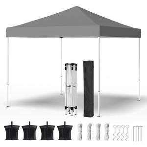 Shades 10x10 Pop Up Canopy, Heavy Duty Beach Tent with Carrying Bag for Easy Moving, Sun Shelter for Parties, Events, Camping, Outdoor Gazebo with 420D PU Coated Waterproof Grey Fabric