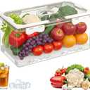 Fridge Organizer with Handle, Clear Refrigerator Organizers and Storage with Lid & Drain Trays, Large Capacity Fruit and Vegetable Storage BPA-Free for Fruits, Vegetables, Drinks