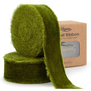Moss Green Velvet Ribbon 1 Inch x 6 Yd Handmade Frayed Vintage Thin Ribbons for Christmas Tree Home Decor Wreath Craft Ornaments Gift Tags Wrapping