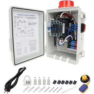 Upgraded Septic Control Panel with Septic Alarm, Pump Circuit Breaker, 14 AWG Power Cord, Float Switch, High Water Septic Tank Alarm with Flashing Lights