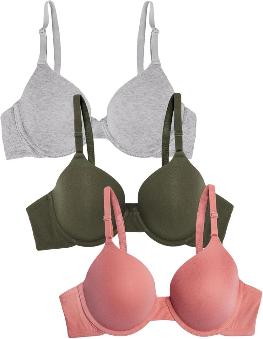 Fruit of The Loom Womens T-Shirt Bra, Desert Dusk/ Grey Heather/ Olive, 36C US