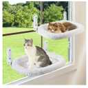 Zoratoo 2PC Cat Window Perch with Bolster Foldable Cat Hammock Cushion Bed for Window with Metal Frame, Large Suction Cups Cordless Window Resting Seat for Indoor Cats (Cushion Bed, 2PC)
