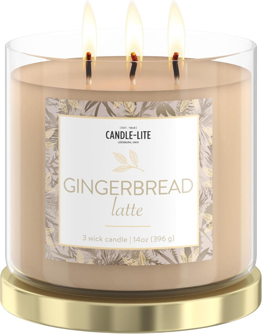 Candle-Lite Scented Candles, Gingerbread Latte Fragrance, 14 oz Three-Wick Aromatherapy Jar Candle, Perfect for Gifting and Celebration (SOOTHING lavender)