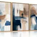 BICERE Large Abstract Brush Stroke Framed Canvas Wall Art, Modern Pastel Wall Decor, Neutral Navy Blue Art Prints, Minimalist Watercolor Brown Artwork for Living Room, Bedroom, Dining Room-24"x36"x3