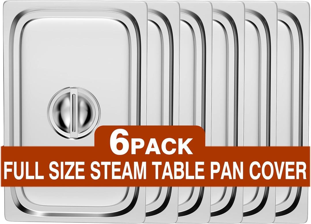 WantJoin Steam Table Hotel Pan Lids - 6 Pack Plain Cover for 1/1 Full Size Stainless Steel Metal Tray Sets Food Storage Container Restaurant Chafing Dishes Commercial Buffet Warmer Catering Supplies