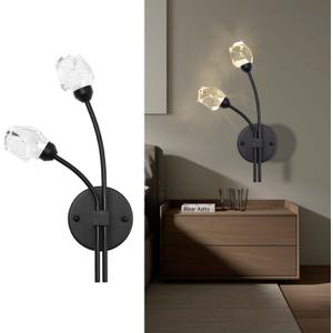Modern Crystal Wall Sconce with Black Metal Base, Elegant Diamond Shaped Design for Living Room, Bedroom, Hallway, 21 Height, 12 Width