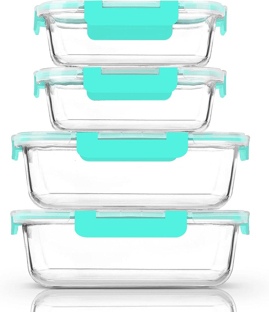 [80 oz & 36 oz]Extra Large Glass Food Storage/Baking Containers Set with Lids, 2 Pack 80 oz(10 cup)&2 Pack 36 oz (4.5 cup)Airtight Glass Container,Microwave,Oven,Freezer and Dishwasher, Green (Clear)