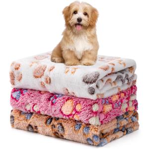 1 Pack 3 Blankets Fluffy Premium Fleece Soft Pet Blanket Flannel Throw for Cat Dog Puppy (Small 23x16'', Paw-White/Pink/Brown)