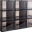 Attelite X-Large Clear Plastic Shoe Boxes - Stackable Shoe Organizer with Magnetic Door, Drop Front Display Box (9 Pack, Clear Black)