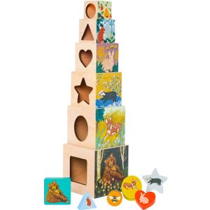 Manhattan Toy Enchanted Forest 12-Piece Wooden Stacking Counting Sorting Toy Blocks with Solid Wood Cutout Shapes
