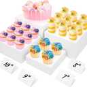 10 Large Buffet Risers with Mini Signs, Table Risers, Buffet Risers and Stands, Acrylic Cube Display Box Riser for Catering Party Buffet Table Food Display, Dessert, Cakes - White, Set of 4 Boxes
