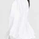 SUNNOW Women's Elegant Blouse Shirt with Plunging Double V-Neckline & Back Ties Puff Long Sleeves with Button Cuffs (White, L)