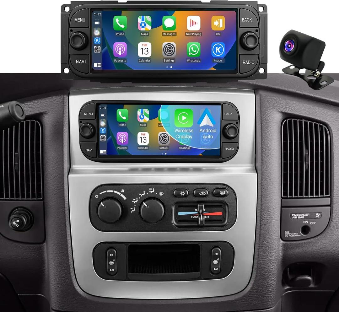 2+64G for Dodge Ram 1500/2500/3500 Radio 2002 2003 2004 2005, Jeep Wrangler JK Radio 2003-2006, Grand Cherokee 1999-2004, Liberty 2002-2007, Chrysler Touch Screen Stereo Wireless Carplay Android Auto