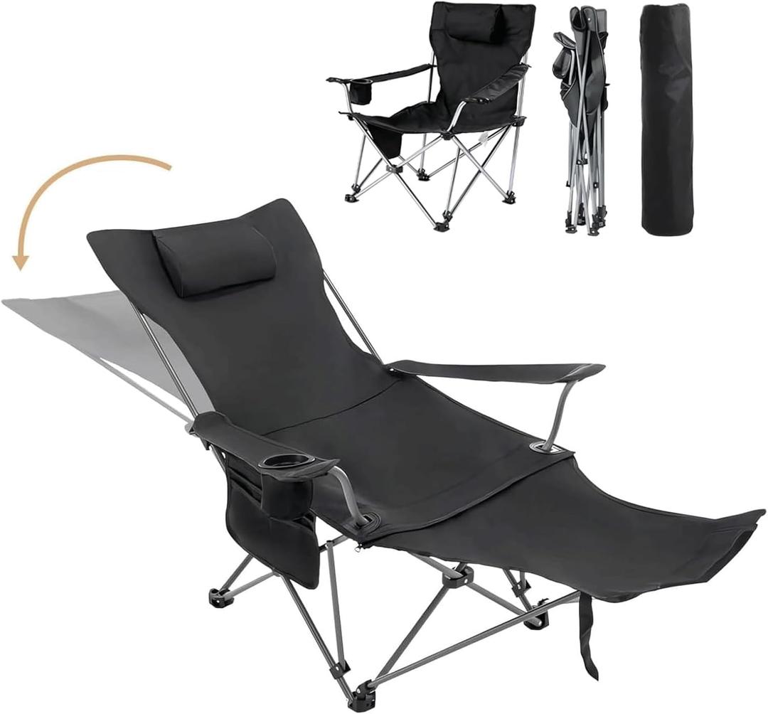 Camping Chairs Zero Gravity Recliner Chair with 4-in-1 Adjustable - Portable Folding Recliner with Cup Holder & Side Pocket, Detachable Footrest for Patio, Beach, Lawn, No Assembly - Black
