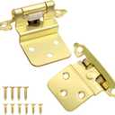 3/8 Inch Inset Brass Gold Cabinet Hinges, (10 Pairs - 20 Pack) Self Closing Hinges for Cabinets Doors, Kitchen Cabinet Door Hinges Hardware