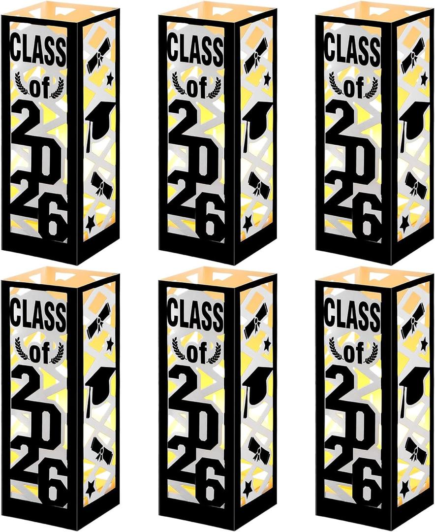 Tellingyou 6 Pcs Graduation Table Centerpieces Boxes Class of 2026 Graduation Lantern with LED Light Congrats Grad School College Photo Props for Party Table Decor(7.87 * 2.8inch,Black)