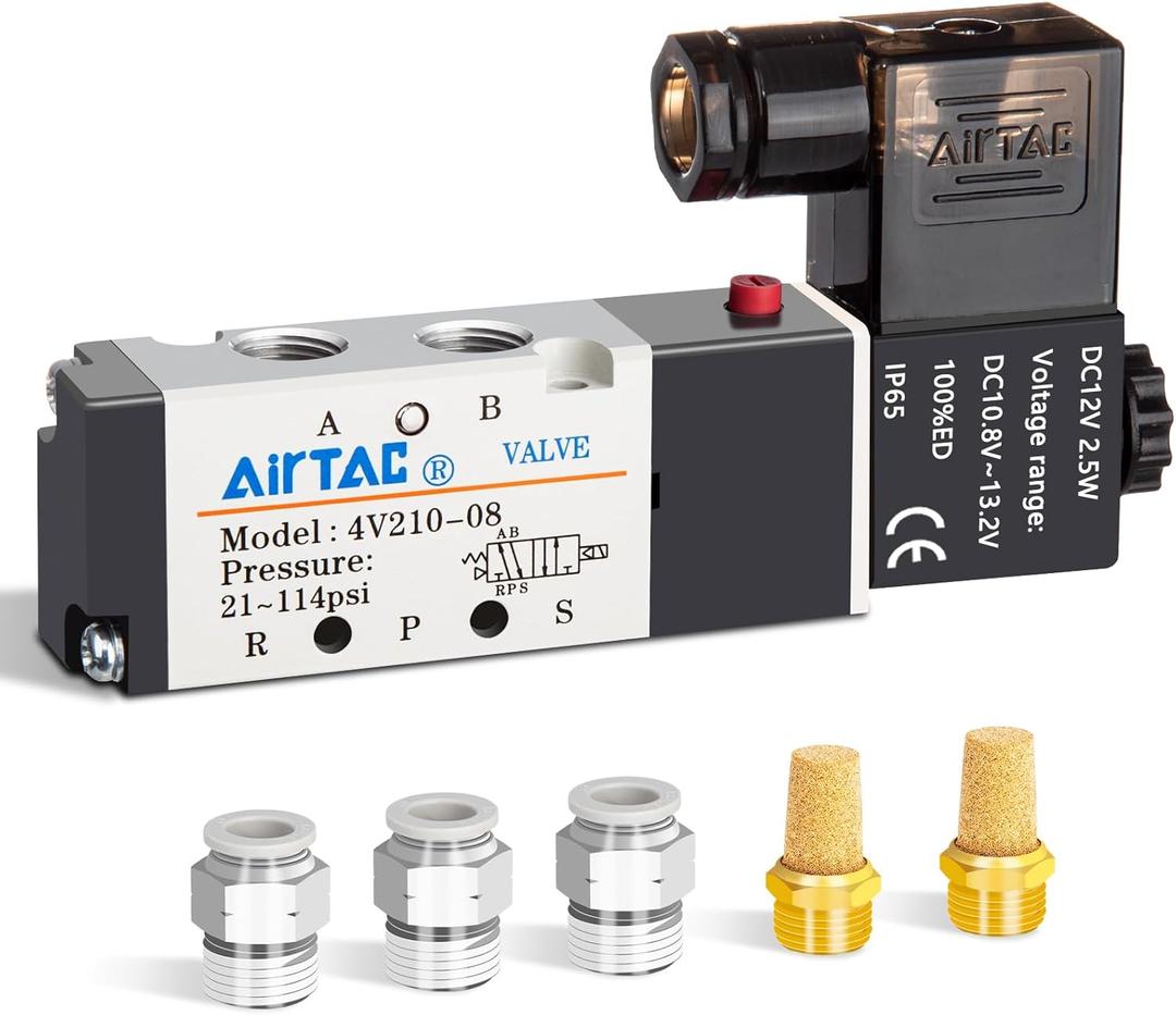 Pneumatic Solenoid Valve 1/4" NPT AirTAC 4V210-08 DC12V Single Coil Pilot-Operated Electric 2 Position 5 Way Connection Type Junction Box