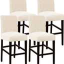 Flamingo P Stool Covers Dining Chair Seat Covers Stretch Jacquard Fabric Slipcover with Elastic Bottom Removable Set of 4, Biscotti Beige