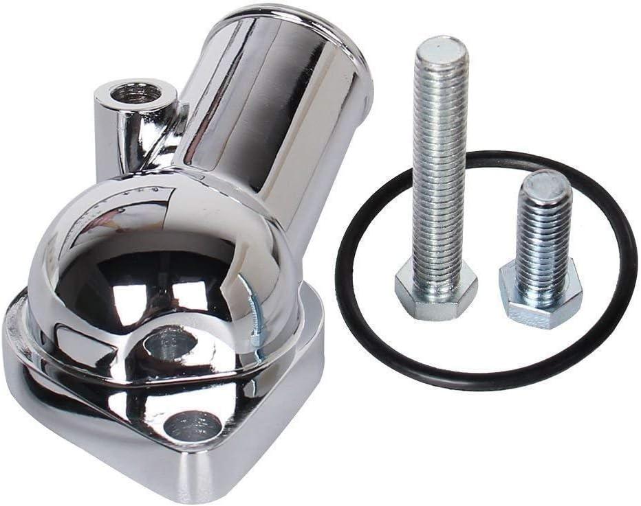 CarBole 21 Degree Chrome Water Neck Thermostat Housing Fit For Chevy V8 5.7L 350 454 Small Big Block