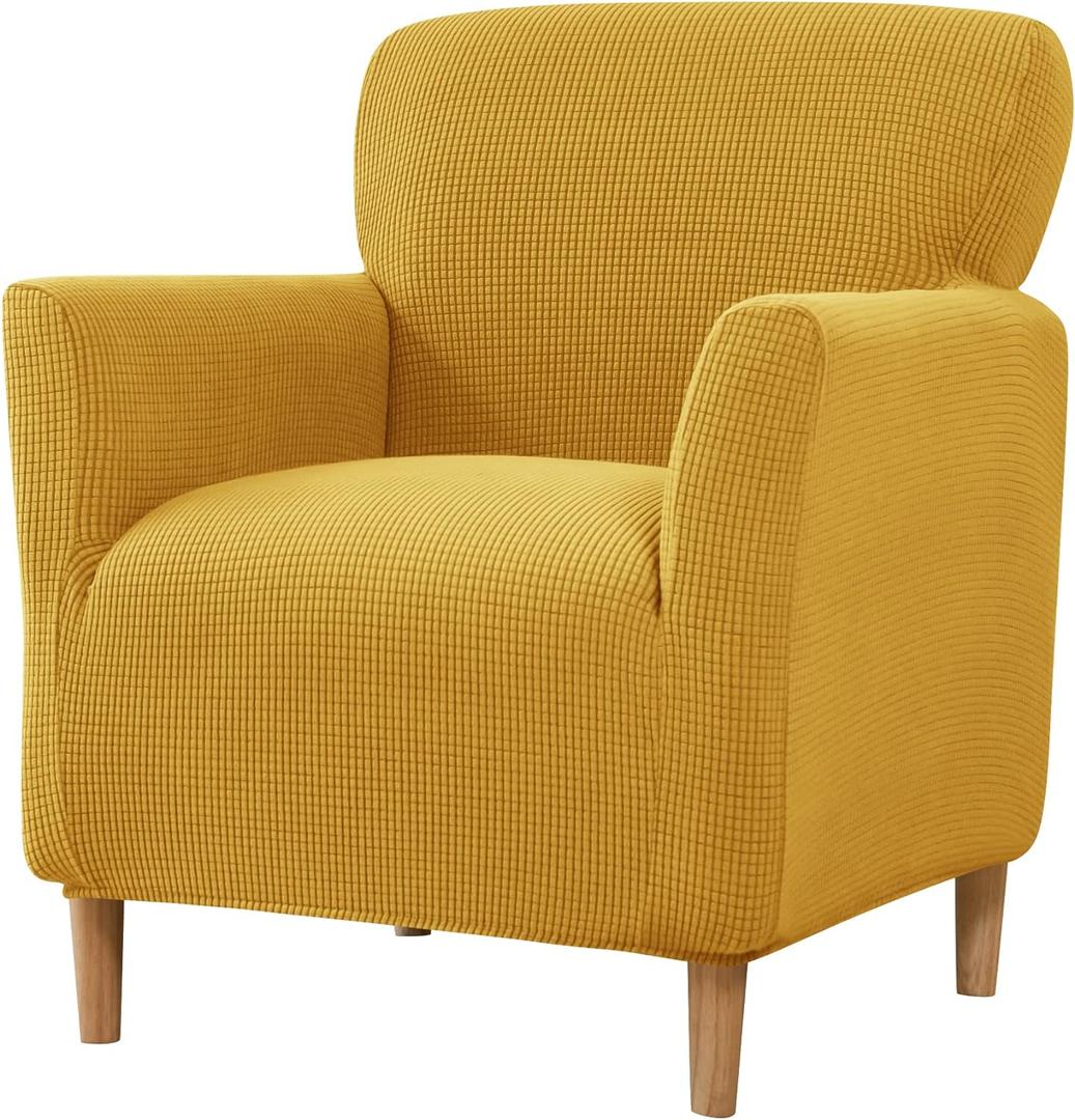 LiveGo Stretch Mid Century Modern Armchair Slipcover 1-Piece Jacquard Accent Chair Covers with Arms Soft Waterproof Chair Slipcovers for Living Room Furniture Protector Office (Yellow)