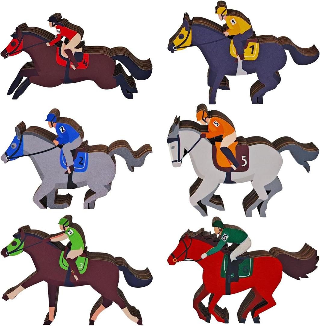 6pcs Derby Decorations Wooden Table Centerpieces Double Sided Derby Party Supplies Horse Party Table Decorations for Horse Racing Festival Tiered Tray Decor Supplies