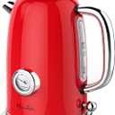 Harriet Electric Kettle, 1.8L Retro Electric Tea Kettle with Thermometer, 1500W Stainless Steel Hot Water Kettle Electric with LED Indicator, Fast Boiling, Cordless, Auto Shut-Off, Red